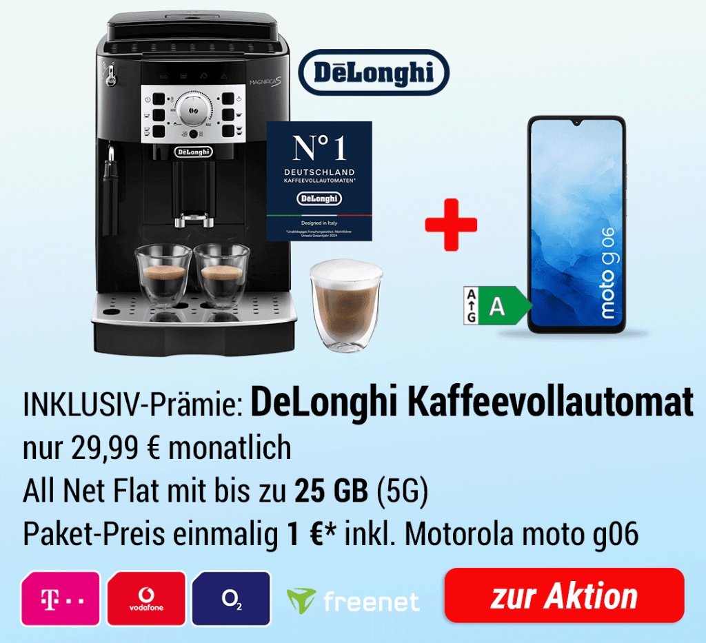 INKLUSIV-Prämie: DeLonghi Kaffeevollautomat + Motorola moto g06